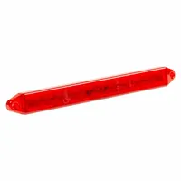 Red oval LED stop light with permanent screw mount. Overall height 1 3/16 in, width 15 in. Blunt cut wires for electrical connection. Complies with FMVSS 108. Used on trucks, trailers, and heavy equipment for brake indication