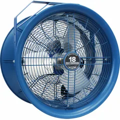 This non-oscillating fan head features an 18-inch blade diameter driven by a single-speed, three-phase 1/2 hp motor. It operates on 208 to 230/460V AC and delivers concentrated airflow for spot cooling, ventilation, and air circulation in industrial settings such as factories, warehouses, and workshops.