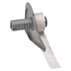 White matte destructible tamper-indicating precut label rolls in mixed sizes of 1/2 in x 1 in and 1 in x 1/2 in. Compatible with M710 printer series. Used for asset identification and anti-tamper applications where evidence of removal is required.