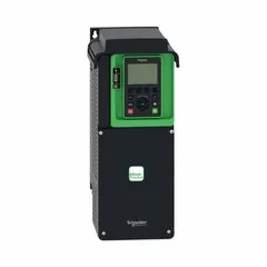 The SCHNEIDER ATV930D11N4US is a variable speed drive from the Altivar ATV900 series, designed to control the speed and torque of three-phase induction motors. It operates on 380-480V AC input and delivers a three-phase output rated for 15 hp with a maximum output current of 23.5 A. The drive is housed in a chassis-style enclosure with a black/green color. Typical applications include pumps, fans, and conveyors in industrial environments.