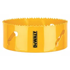 Bi-metal hole saw for cutting wood, metal, and plastic. 5-1/2 inch diameter with 4/5 teeth per inch and 1-3/4 inch maximum cutting depth. Requires separate arbor with 5/8-18 thread.