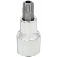 This Torx bit socket features a T47 tip size and a 1/2-inch drive for use with standard ratchets and impact tools. The fixed insert design provides secure engagement with T47 fasteners. With an overall length of 2-1/2 inches, it is suited for automotive repair, machinery assembly, and industrial maintenance applications.