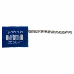 Steel cable seal with adjustable length for tamper-evident applications. Cable length 24 in, diameter 9/64 in. Silver marking reads 'Sealed' with sequential numbering. Supplied in a 200-pack. Used to secure industrial equipment, meters, valves, and cargo.