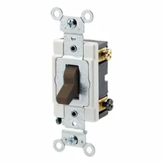 Double-pole maintained toggle switch rated 20 A at 120/277V AC. Non-illuminated, brown finish. Suitable for switching both hot lines simultaneously in lighting or motor load applications.