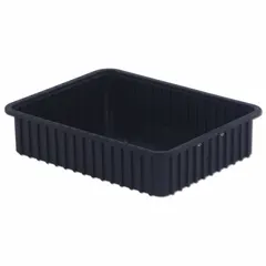 LEWISBINS Divider Box DC3050 XL is a plastic ESD static-control container measuring 22 3/8 in x 17 3/8 in x 5 in. It is black and does not include a lid or dividers. Used for organizing and protecting components in static-sensitive environments such as assembly lines, repair stations, and clean rooms.