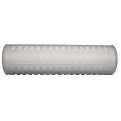 Pleated water filter cartridge with polypropylene media, 30 micron rating, 140 gpm flow capacity, and 20-inch overall height. Used for particulate removal in industrial process water, cooling water, and pre-treatment systems.