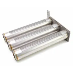 This burner assembly is a replacement component for heating systems, designed to ensure proper combustion and heat transfer. It is used in commercial and residential boilers and water heaters for HVAC maintenance and repair.