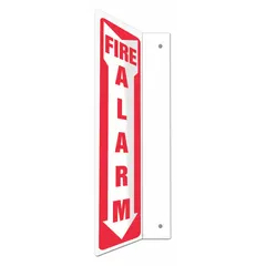 This non-retroreflective, non-glow-in-the-dark sign is made of PETG and features an L-shape projection design for clear visibility. It is intended for marking fire alarm locations in industrial or commercial settings. The sign includes mounting holes for secure installation.