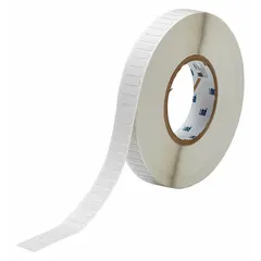 Precut label roll made of polyimide with permanent adhesive, measuring 61/64 in x 1/4 in. Designed for use with the BBP11 printer series. Suitable for labeling applications requiring resistance to high temperatures and harsh chemicals, such as circuit board and component identification.