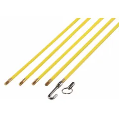 This fish stick set includes five rods totaling 24 ft, with a bullet nose tip and single hook end. Designed for pulling wires through walls, conduits, and ceilings in electrical and low-voltage installations.