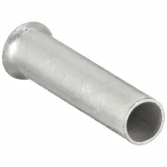 Non-insulated ferrule for terminating stranded wire ends. Holds 1 bare wire with a ferrule diameter of 0.08 in. Used in terminal blocks, control panels, and electrical connections to prevent fraying and ensure reliable connections.