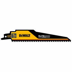 Reciprocating saw blade for cutting thick metal. Features 6 teeth per inch, 6-inch length, 2-inch width, and 0.05-inch thickness. Rigid design enables straight cuts in heavy-gauge metal materials.