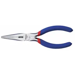 These 6-inch needle-nose pliers feature a 2-inch jaw length and 1/8-inch tip width for access in confined spaces. The serrated gripping surface provides secure hold on small components. Suitable for precision gripping, bending, and cutting tasks in electrical, jewelry, and assembly applications.