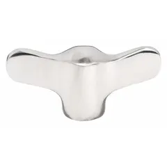 Wing knob with threaded hole made of stainless steel for corrosion resistance. Features M6 thread, 38 mm diameter, and 9 mm thread length. Used for manual clamping, adjustment, and positioning on machinery, fixtures, and industrial equipment in environments requiring hygiene or corrosion resistance.