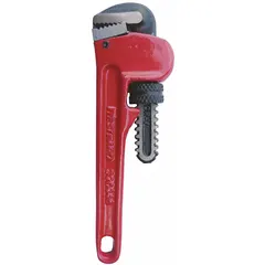 Cast iron I-Beam straight pipe wrench with serrated jaws. 6 in overall length, 3/4 in jaw capacity. Used for gripping and turning pipes, fittings, and round stock in plumbing and maintenance applications.