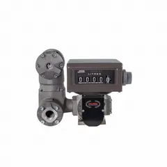 This positive displacement flowmeter from FILL-RITE features a 2-inch connection size and an anodized aluminum housing. It provides +/-0.5% accuracy with a 6-digit mechanical display measuring in liters. Suitable for measuring fuel transfer volumes in industrial fueling operations.