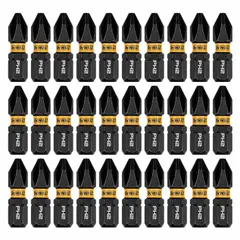 This 30-pack of #2 Phillips (PH2) insert bits features a standard hex shank and 1-inch overall length. Made for driving screws into wood, drywall, and metal using power tools and drivers. The hex drive configuration ensures a secure fit in tool chucks.