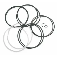 Seal kit for servicing Parker piston accumulators. Contains Buna V-O-Ring piston seals with two back-up washers. Suitable for water and water-glycol systems operating between 32 and 165°F. Restores sealing integrity in hydraulic circuits.
