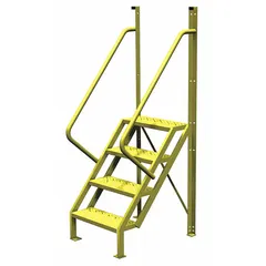 Steel base ladder with a yellow finish. Overall width 30 in, depth 20 in. Suitable for industrial access applications such as maintenance, warehousing, and manufacturing environments where elevated work or equipment access is needed.