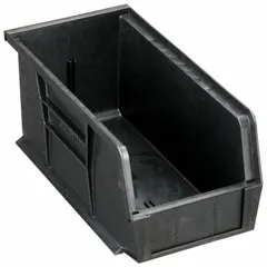 ESD conductive plastic bin for storing and organizing electronic components and sensitive devices in static-safe workstations. Black construction dissipates static charges to prevent electrostatic discharge damage. Load capacity 30 lb.