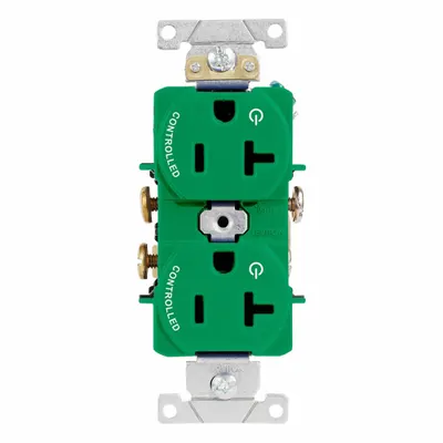 LEVITON Duplex Receptacle Outlet: Duplex, 5-20, Green, 125V AC, 20 A - General Purpose Receptacles