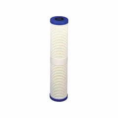 Solid water filter cartridge with 5 micron rating and 44.91 gpm flow rate. Constructed with polypropylene filter media for sediment reduction and pre-filtration in industrial, commercial, or municipal water systems.