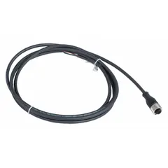 Single-ended cordset with M12 female straight connector and bare wire termination. Features 4 pins, 18 AWG wire, 2 m cable length, and black PUR jacket. Rated IP65, supports 3 A maximum current. Suitable for connecting sensors and actuators in industrial automation where twisting or flexing occurs.