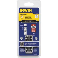 This set includes three double-ended extractor bits in sizes #1, #2, and #3, with a capacity of #4 to #14. Designed for removing broken, stripped, or damaged screws from metal, wood, or plastic. Each bit combines a drill and extractor in one tool for efficient screw extraction.