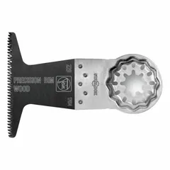 Starlock mounted blade with long straight cut geometry for cutting soft plastic. Bi-metal construction. Overall length 2 in. Pack of 10.