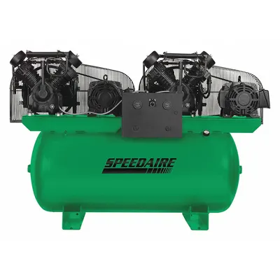 SPEEDAIRE Electric Air Compressor: 10 hp, 2 Stage, Horizontal, 200 gal, 68.2 cfm - Duplex Stationary Electric Air Compressors