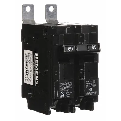 SIEMENS B280 Miniature Circuit Breaker, 80A, 120/240V AC, 2-Pole, BL Series - B Series, Bolt-On Siemens Miniature Circuit Breakers