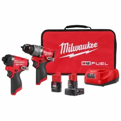 This 12V cordless combo kit includes a hammer drill and an impact driver, both powered by the included battery. The hammer drill provides drilling and hammer drilling capabilities for wood and masonry, while the impact driver delivers high torque for driving fasteners. Suitable for general construction, electrical, and mechanical tasks where compact size and portability are required.