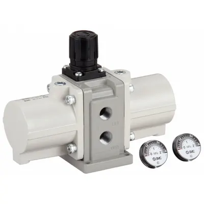 SMC Booster Regulator: 1/4 in, NPTF, 8.1 scfm, 290 psi Max Op Pressure - SMC Compressed Air Booster Regulators