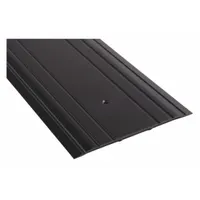 Aluminum saddle threshold, 3 ft length, with fluted transition. Used to seal gaps under doors in commercial and industrial facilities, providing a smooth surface for foot traffic and wheeled equipment while blocking drafts and debris