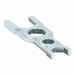 Brass wrench for servicing flush valves on urinals. Used to tighten or loosen flushometer components during maintenance.