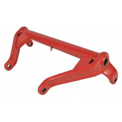 Steel replacement rocker arm for pallet jacks, compatible with 2TUR5 and 2TUR7 models. Provides the pivot point for lifting and lowering loads in warehouses and industrial facilities. Red finish.