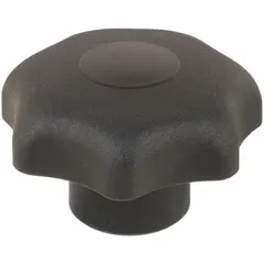 This 7-arm knob features a threaded hole for manual adjustment and clamping applications. Constructed with a plastic body and stainless steel thread insert, it provides a secure grip for frequent hand-tightening. The M8 thread has a length of 14 mm, and the knob diameter is 40 mm.