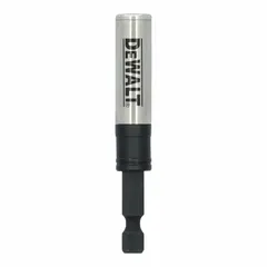 This standard bit holder accepts 1/4 in hex-shank bits and is rated for impact/power tool use. The magnetic shank retains bits during driving tasks. Typical applications include screwdriving and fastening in construction, woodworking, and assembly work.