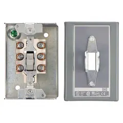 This 3-pole enclosed manual motor switch is rated for 30 A and a maximum voltage of 230V DC. It features a NEMA 1 painted steel enclosure for surface mounting, suitable for indoor use where protection from dust and light impact is required. The switch provides local on/off control and disconnection of motors in industrial applications.