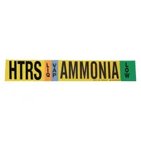 Ammonia adhesive pipe marker for liquid/vapor phase at low IIAR pressure level. Fits pipe outside diameter 8 inches and larger. Displays IIAR system abbreviation HTRS. Supplied without arrows