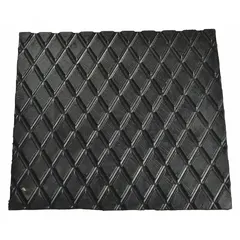 This black rubber anti-skid pad is a replacement part for machine rollers. It provides traction to prevent slipping during material handling and equipment positioning. Suitable for use in industrial environments such as warehouses and assembly lines.