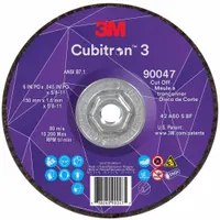 Type 27 cut-off wheel with ceramic abrasive and 60 grit, designed for cool-cutting carbon and stainless steel. Dimensions: 6" diameter, 0.045" thickness, 5/8"-11 arbor. Suitable for fabrication, metalworking, and maintenance tasks requiring reduced heat buildup