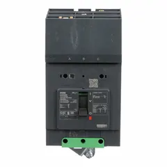 Three-pole molded case circuit breaker rated 80 A at 525V AC with a maximum interrupting rating of 100kA at 240V AC. Features fixed instantaneous trip, ABC phase connection, and I-Line ON End terminal connection. Suitable for use in electrical distribution panels and industrial power systems.