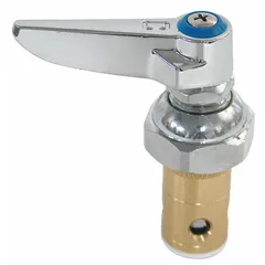 Lever faucet handle made of brass with chrome finish. Includes handle stem. Designed for use with cold water. Suitable for commercial faucet applications requiring a replacement lever handle.