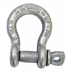 This CROSBY anchor shackle is designed for lifting and rigging applications, providing a secure connection point for chains, slings, or other hardware. It features a working load limit of 25,000 lb and a width between eyes of 1 11/16 in. The shackle has a silver body finish.