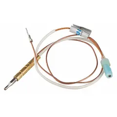 Replacement thermocouple for gas-fired furnaces, boilers, and water heaters. Senses pilot flame temperature to maintain gas valve operation in residential and light commercial heating systems.