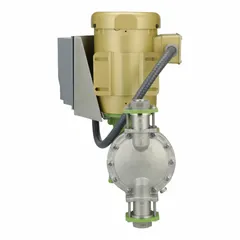 The GREENLINE DM4CVAG is a heavy-duty motor-driven diaphragm metering pump with a 1 hp electric motor, 115/230V AC nameplate voltage, and a PVDF head. It features a PTFE diaphragm and seals, 316 SS check balls and fittings, and offers ±2.0% reproducibility. This pump is used for precise chemical dosing in industrial water treatment, chemical processing, and oil and gas applications.