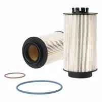 Cartridge fuel filter for Dodge vehicles. Overall length 12 3/8 in, outside diameter 3 9/16 in, inside diameter 1 3/4 in. Cross-references to Baldwin PF7986. Used in automotive fuel systems to remove contaminants from diesel or gasoline