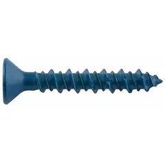 This concrete anchor screw is made of steel with a blue phosphate finish, featuring a Torx drive and pointed tip. It is removable and designed for fastening fixtures, brackets, or equipment to concrete, brick, or block. Supplied in a 100-pack, it has a 1/4 in diameter and 1 3/4 in overall length.