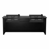 This VERSADESK computer desk features a 72-inch-wide Black Matrix metal desktop on a black steel frame, with a 29-inch height. It includes a modesty panel for a finished front appearance. Suitable for office or workstation setups supporting monitors, keyboards, and paperwork